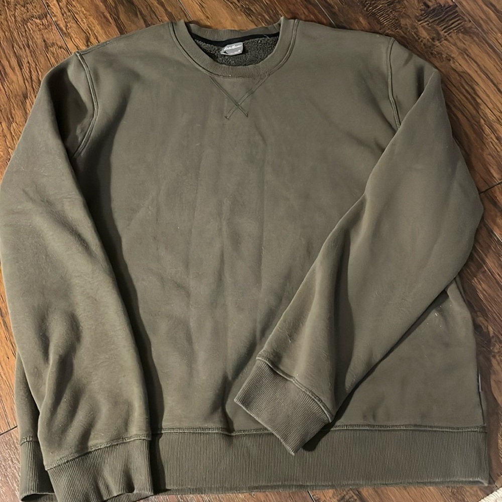 eddie bauer olive green fleece crewneck